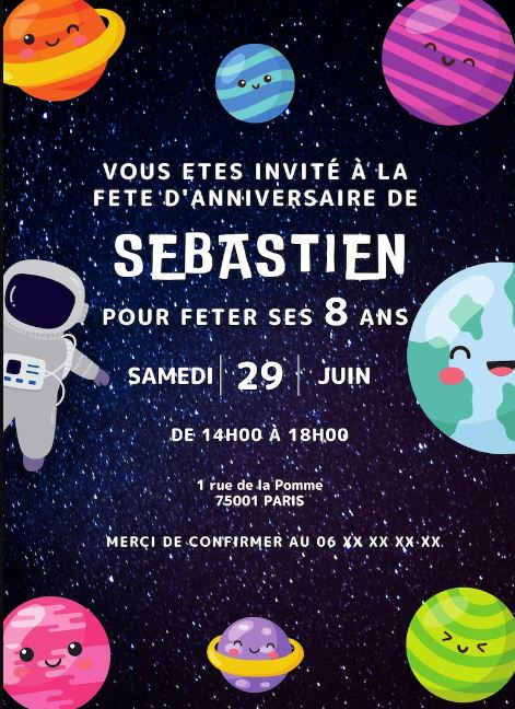 Carton d'Invitation Astronaute - Fete pour enfant