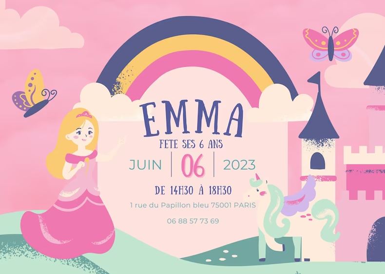 Carton d'invitation Princesse